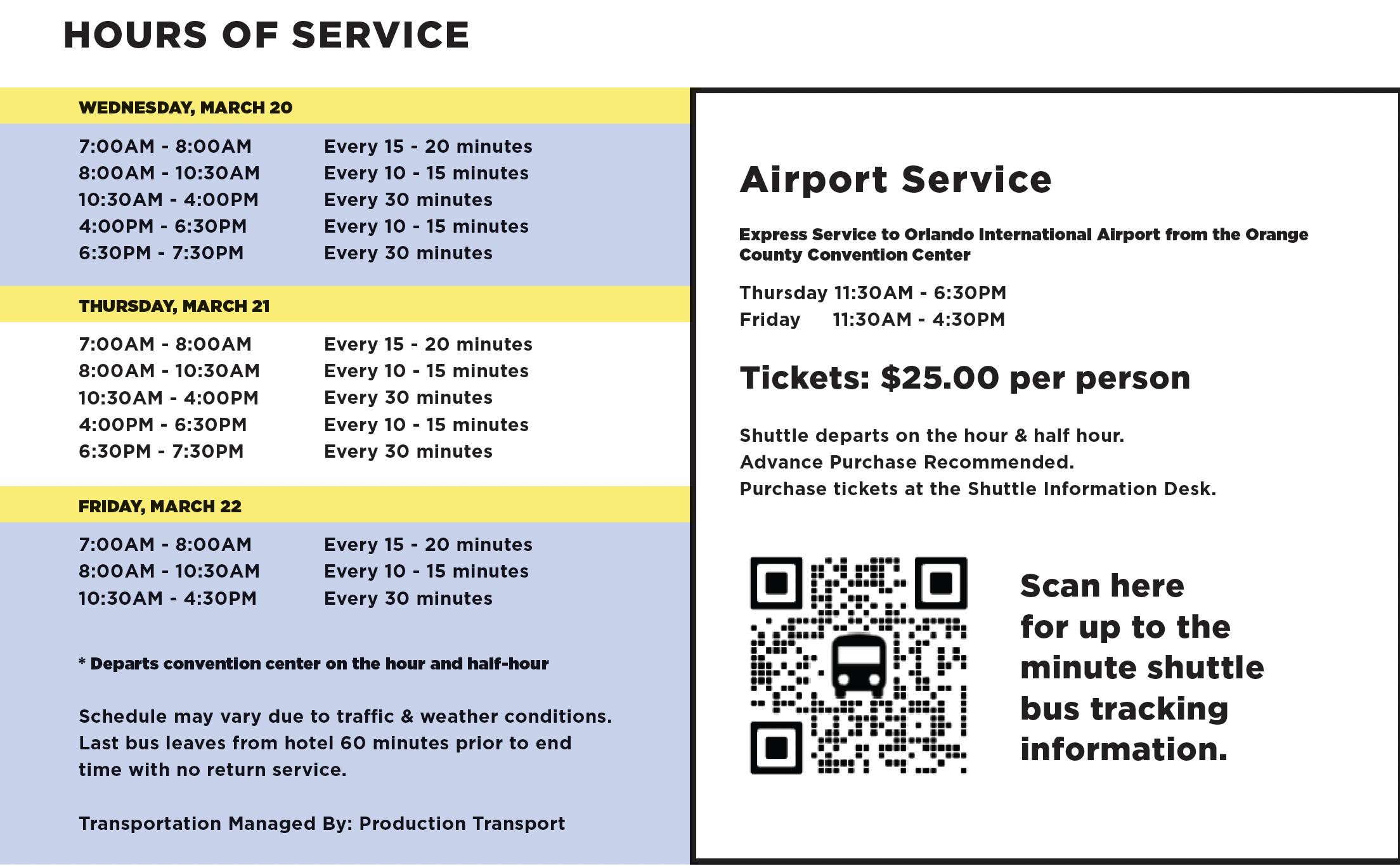 Hours of Service and Airport Service Information